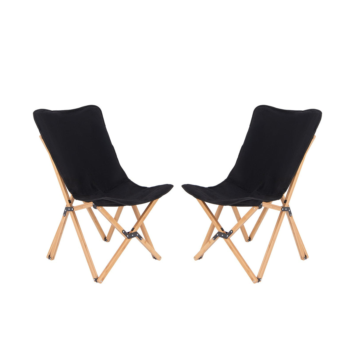 Set of 2 Bamboo Dorm Chair with Storage Pocket for Camping and Fishing