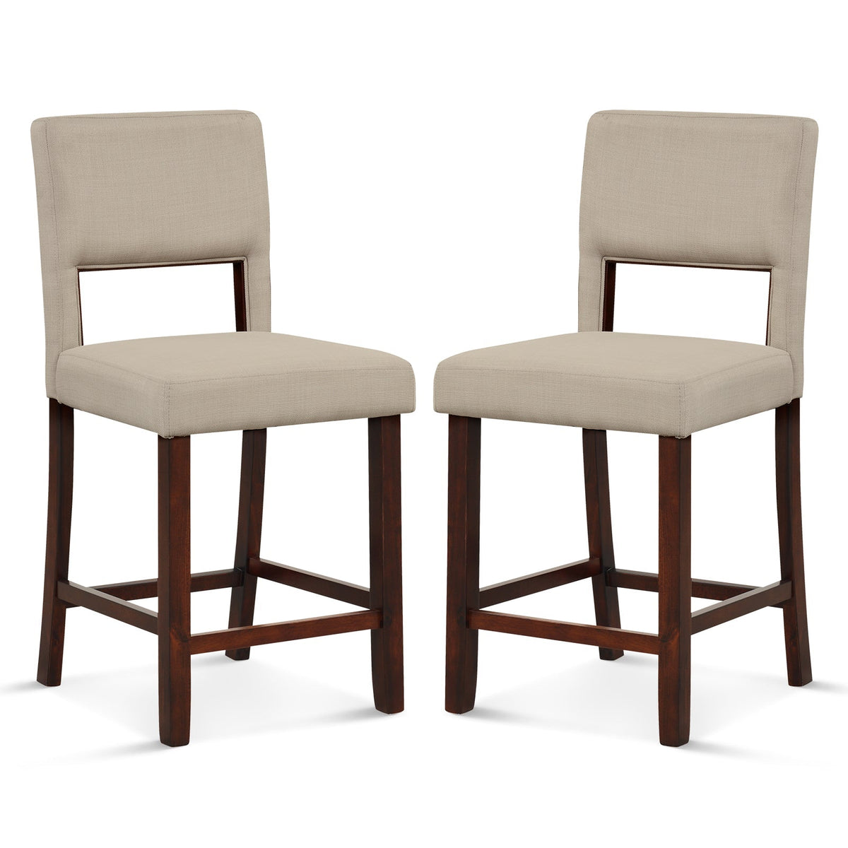 2 Piece Bar Chair Set with Hollowed Back and Rubber Wood Legs
