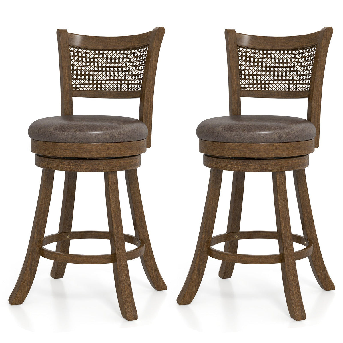 Set of 2 Bar Stools 25" Swivel Bar Chairs Leathaire Counter Height Stools-Brown