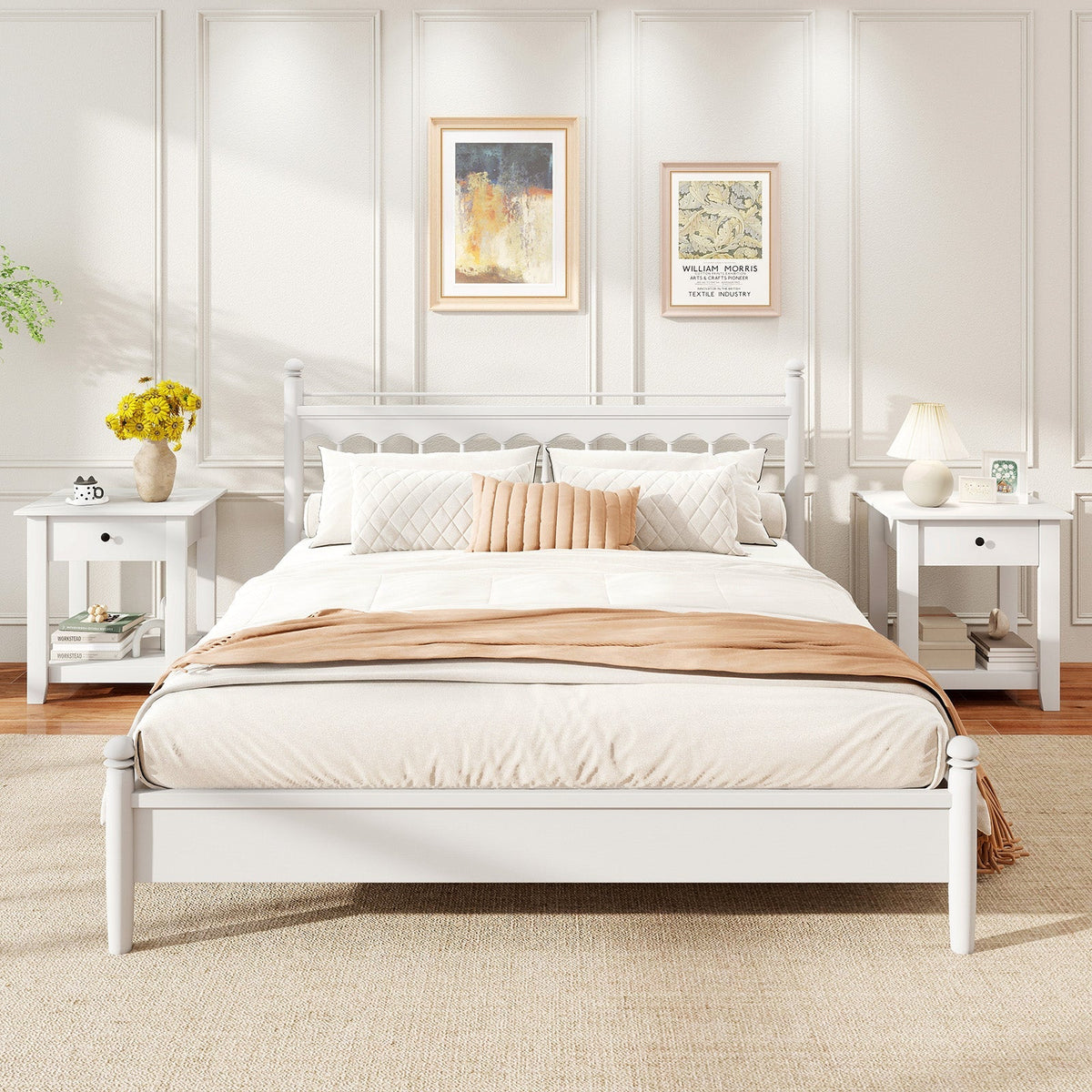 Set of 2 Nightstand with Drawer 3-Tier Modern Bedside Table with Open Shelf and Storage