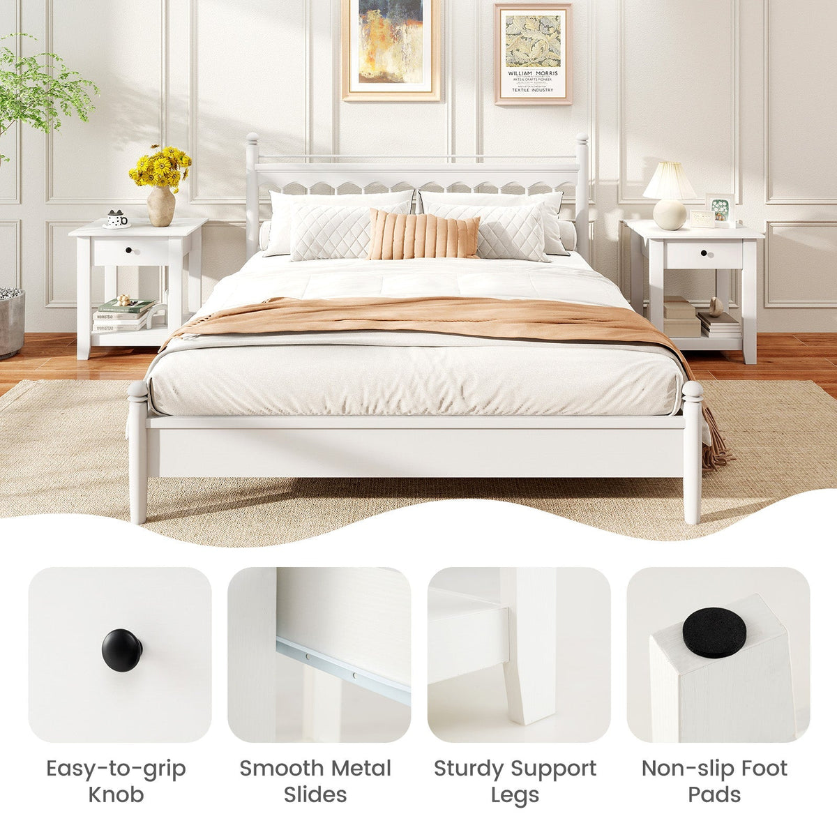 Set of 2 Nightstand with Drawer 3-Tier Modern Bedside Table with Open Shelf and Storage