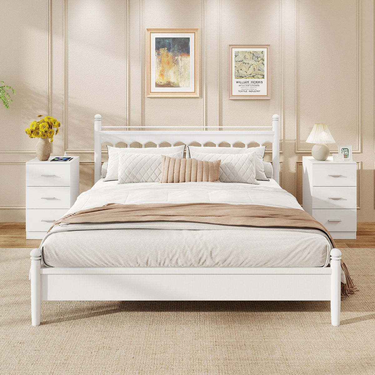 Set of 2 Nightstand with Charging Station End Table with 3 Storage Drawers Bedside Table for Bedroom