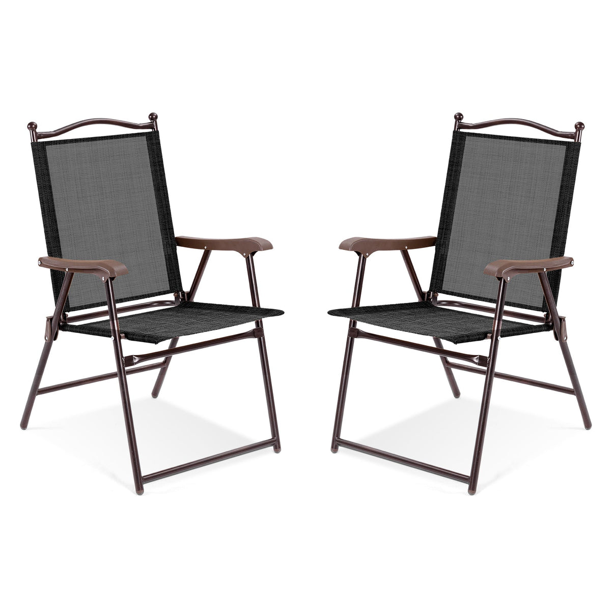 Set of 2 Patio Folding Sling Back Camping Deck Chairs