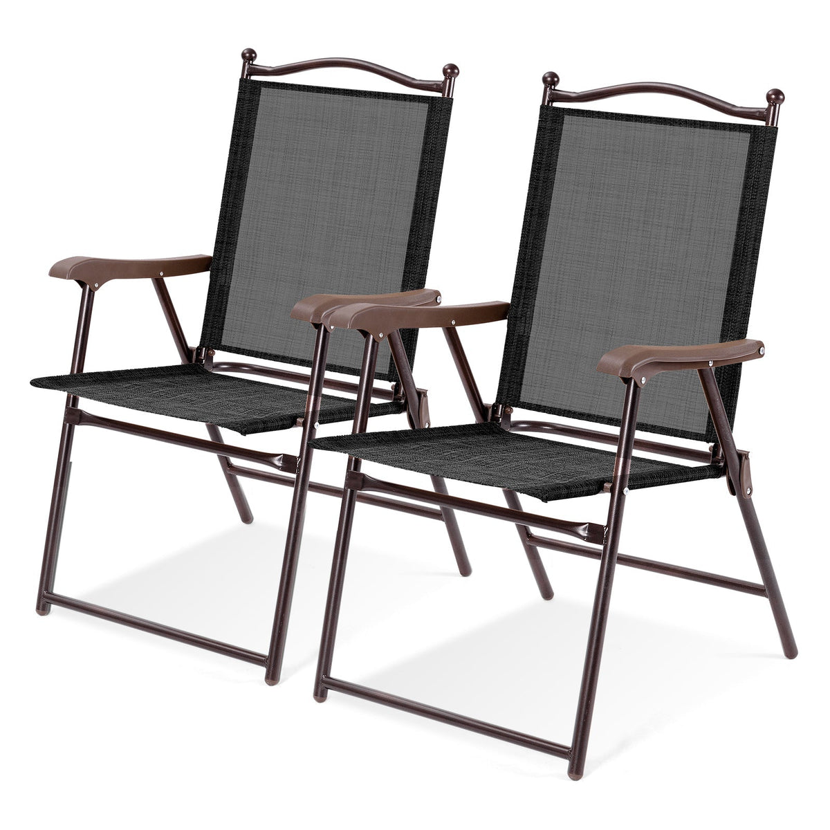 Set of 2 Patio Folding Sling Back Camping Deck Chairs