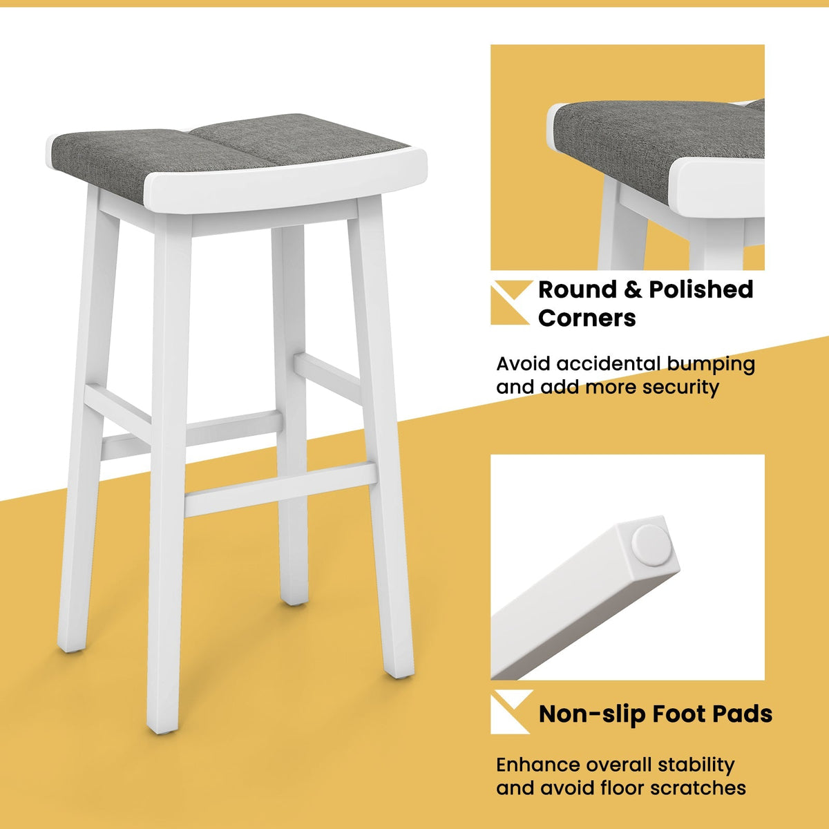 2 Pieces 26/31.5 Inch Upholstered Saddle Barstools with Padded Cushions