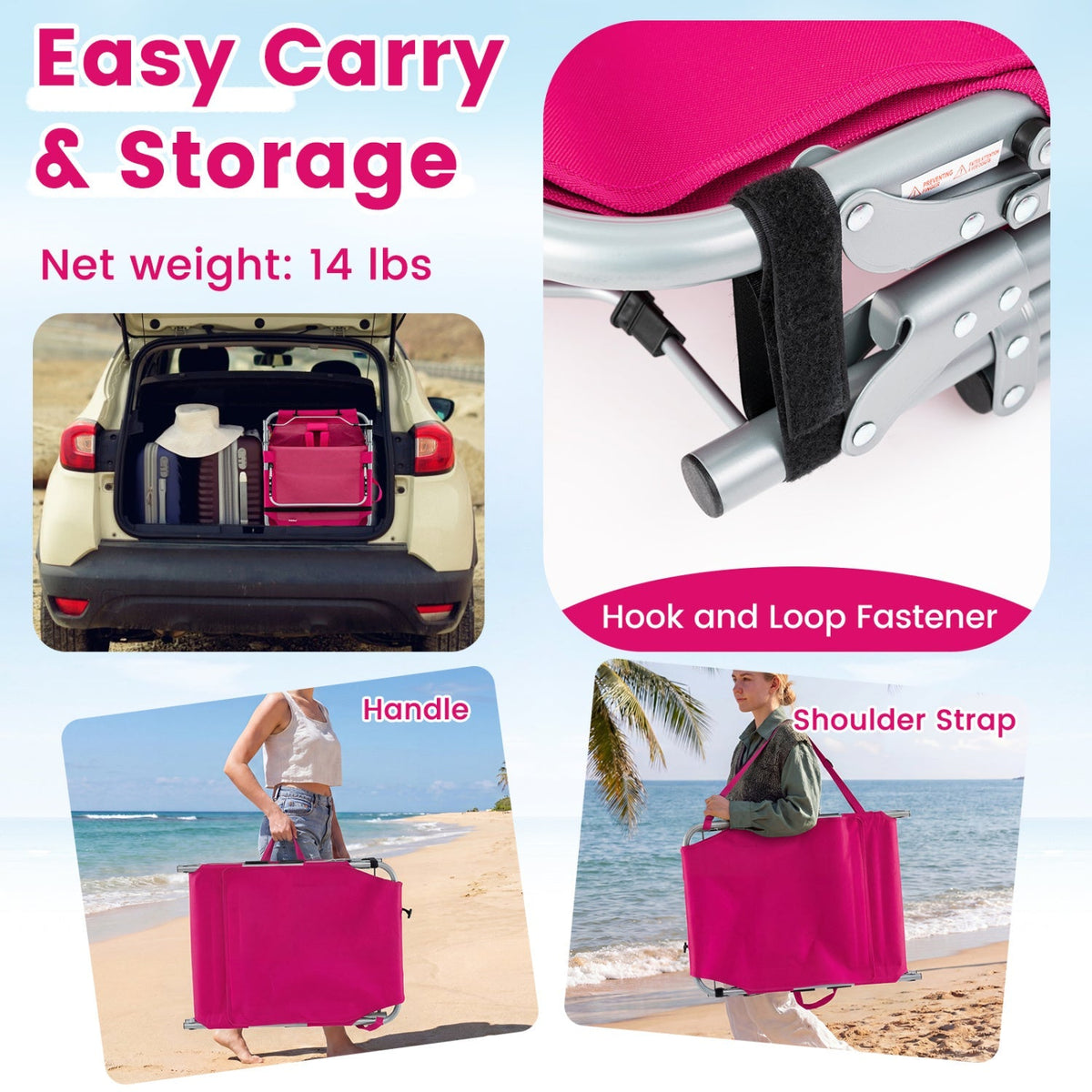 Set of 2 Tanning Chairs with Face Arm Holes Portable with 4-Level Backrest