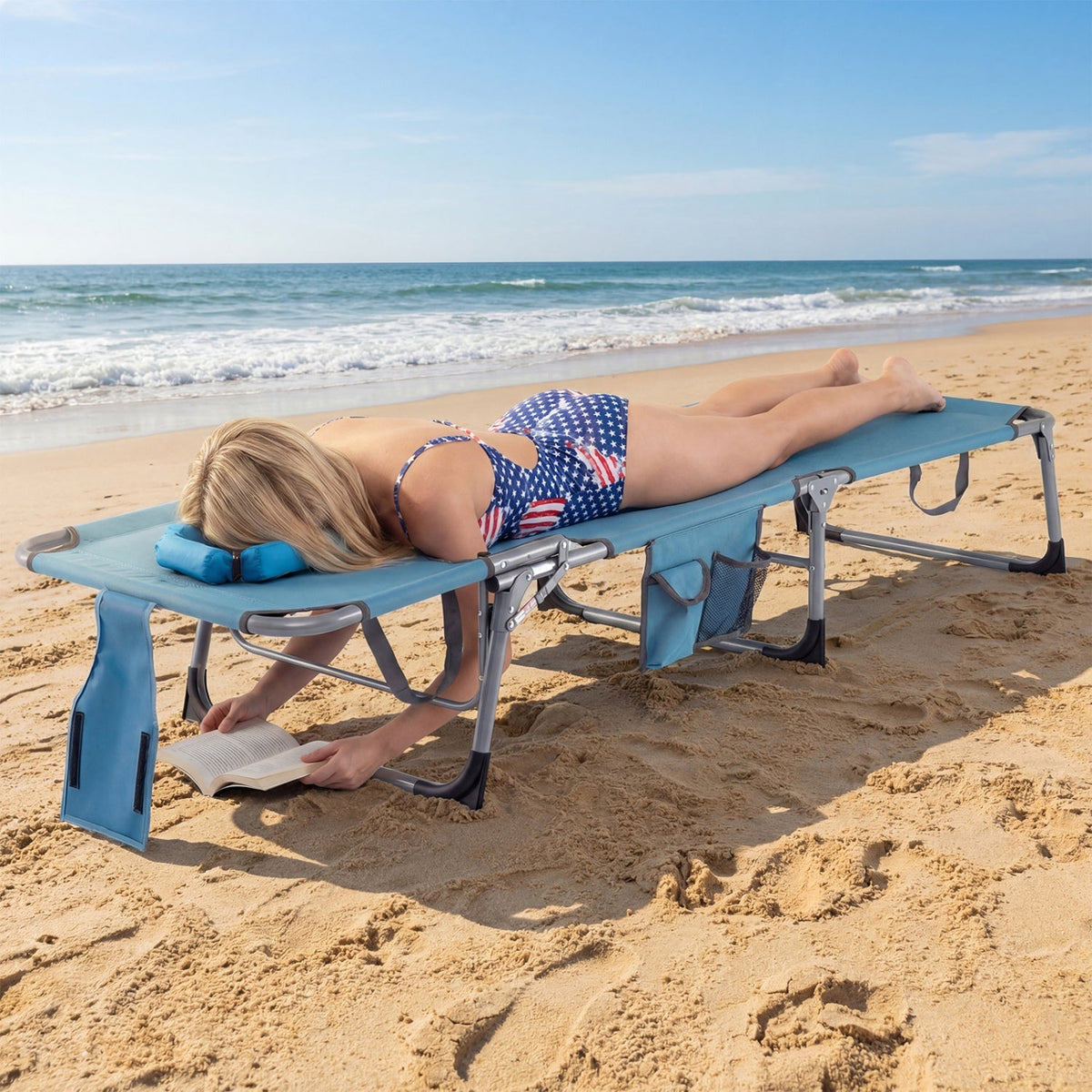 Set of 2 Tanning Chair Portable Chaise Lounge Chair with 4-Position Adjustable Backrest