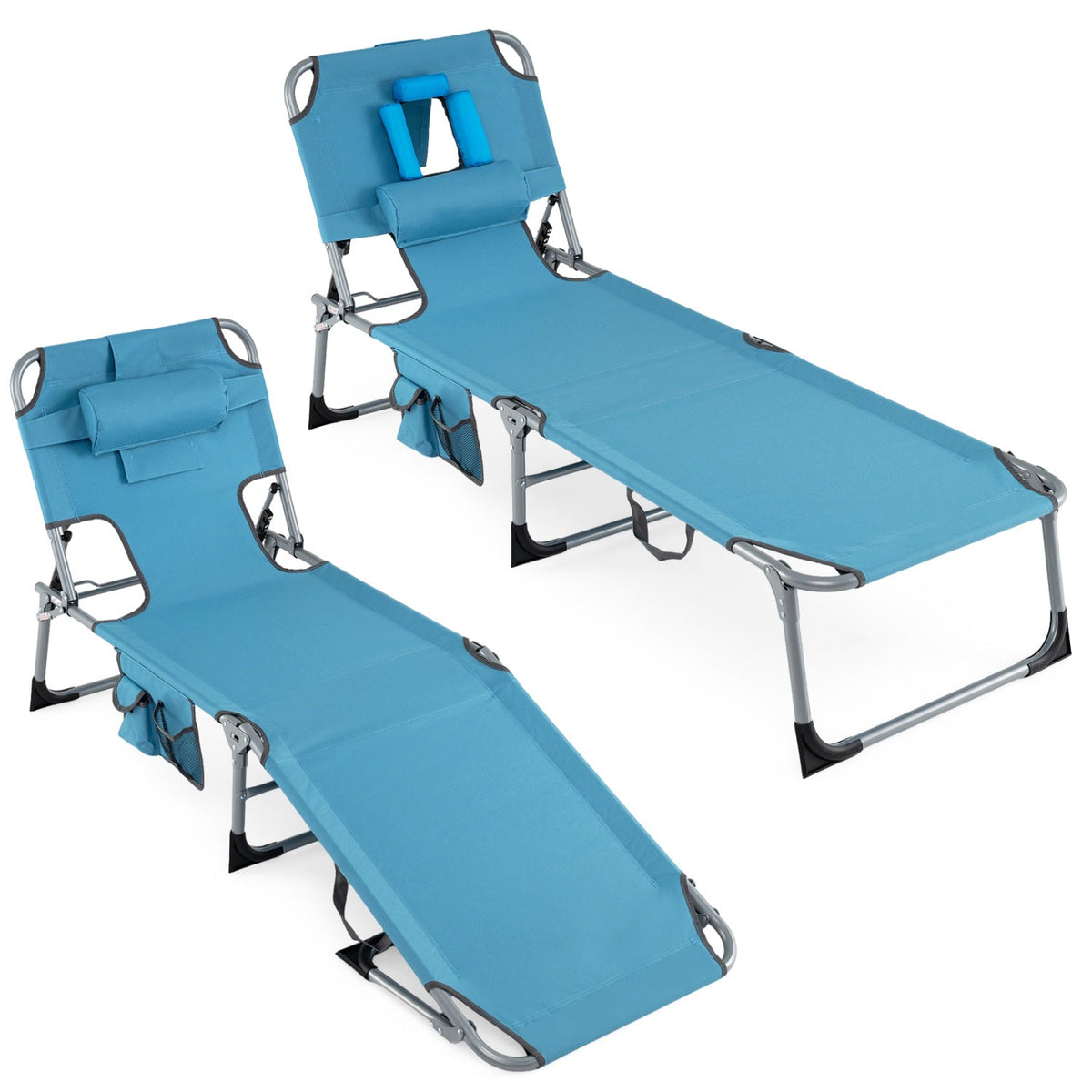 Set of 2 Tanning Chair Portable Chaise Lounge Chair with 4-Position Adjustable Backrest