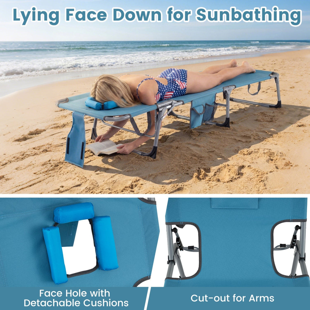 Set of 2 Tanning Chair Portable Chaise Lounge Chair with 4-Position Adjustable Backrest