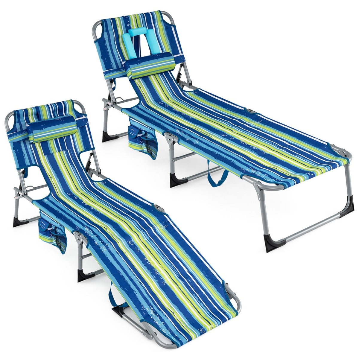 Set of 2 Tanning Chair Portable Chaise Lounge Chair with 4-Position Adjustable Backrest