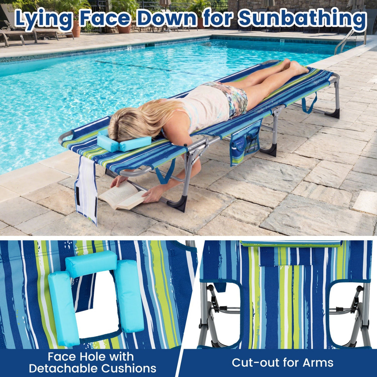 Set of 2 Tanning Chair Portable Chaise Lounge Chair with 4-Position Adjustable Backrest