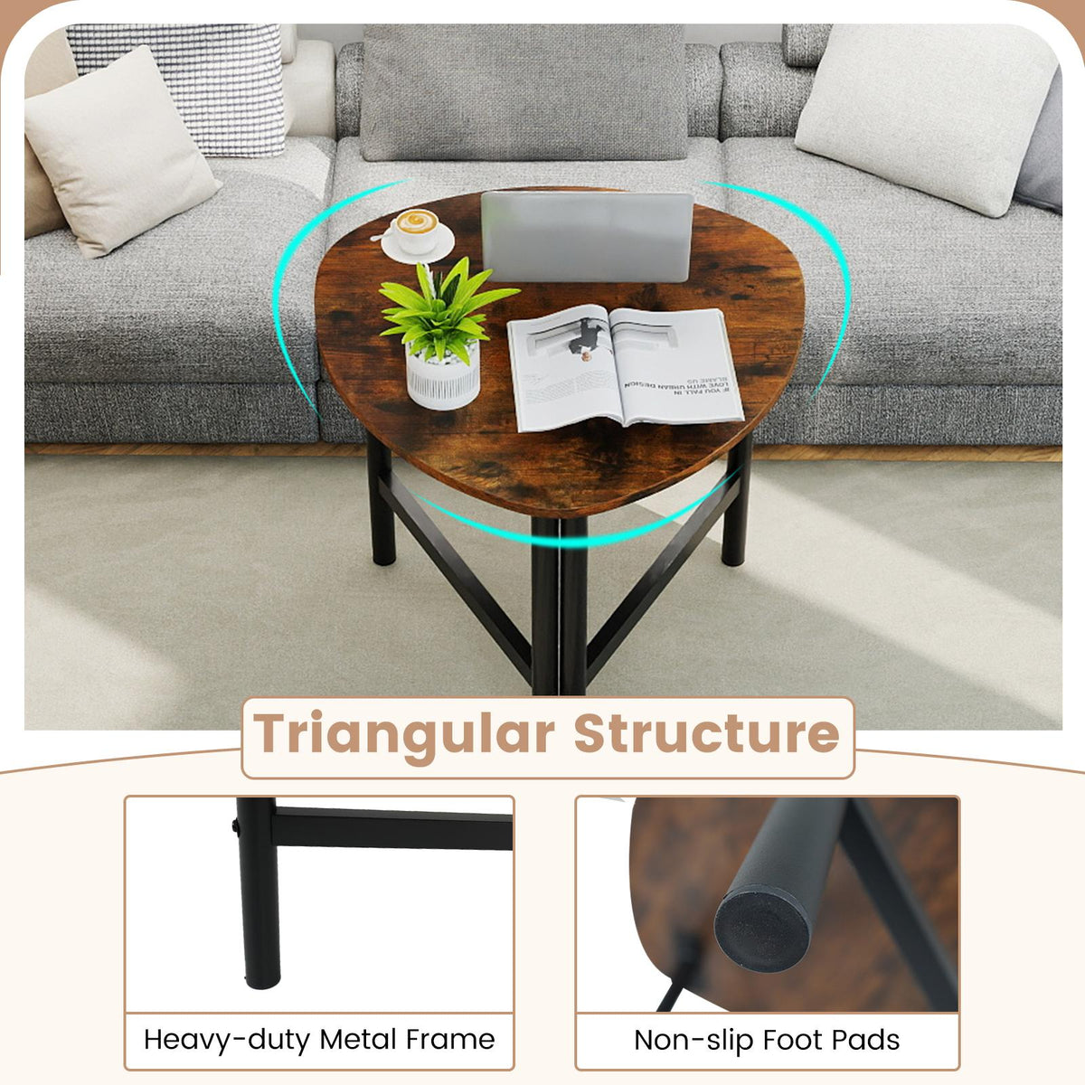 Set of 2 Triangle Coffee Table Oval with Metal Legs