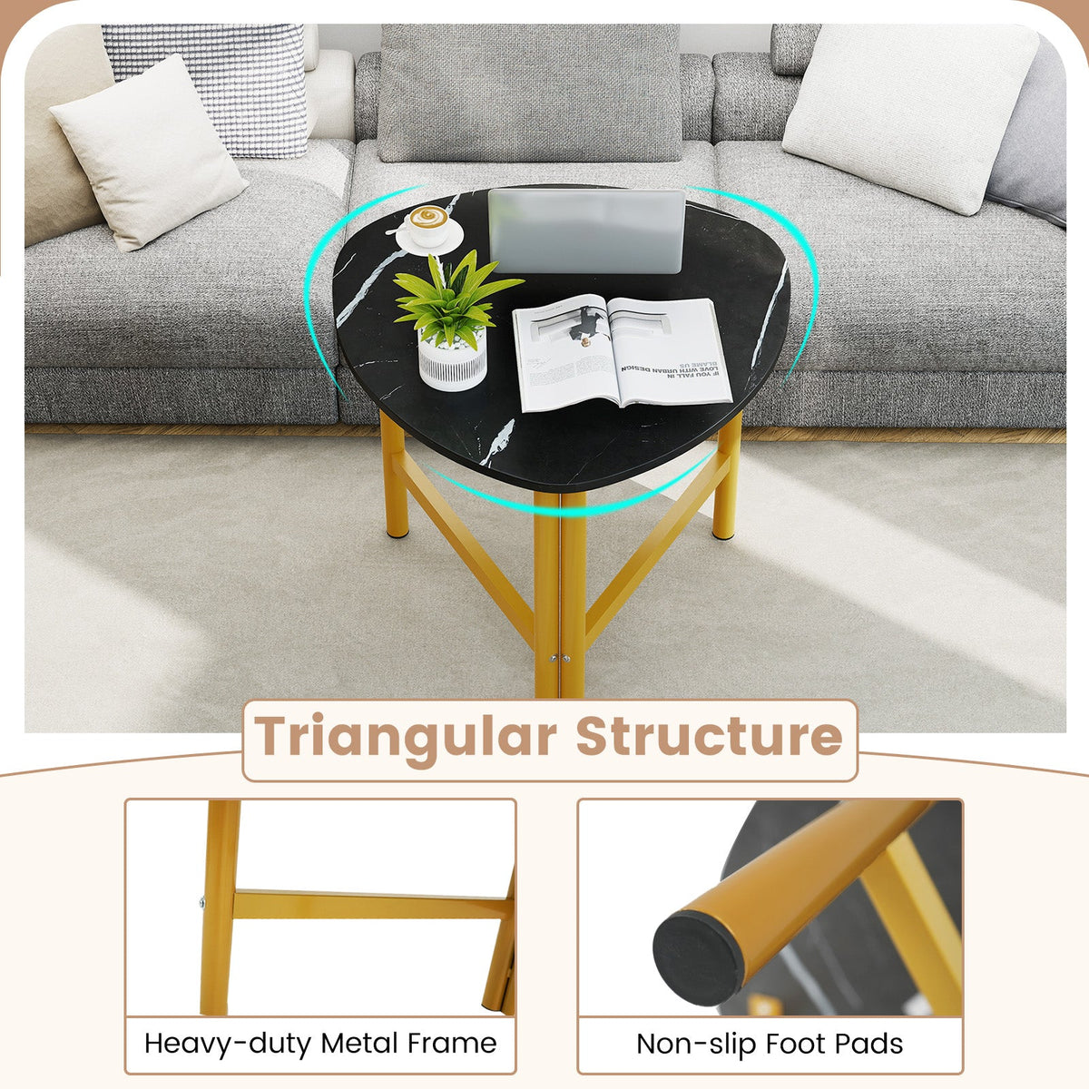 Set of 2 Triangle Coffee Table Oval with Metal Legs