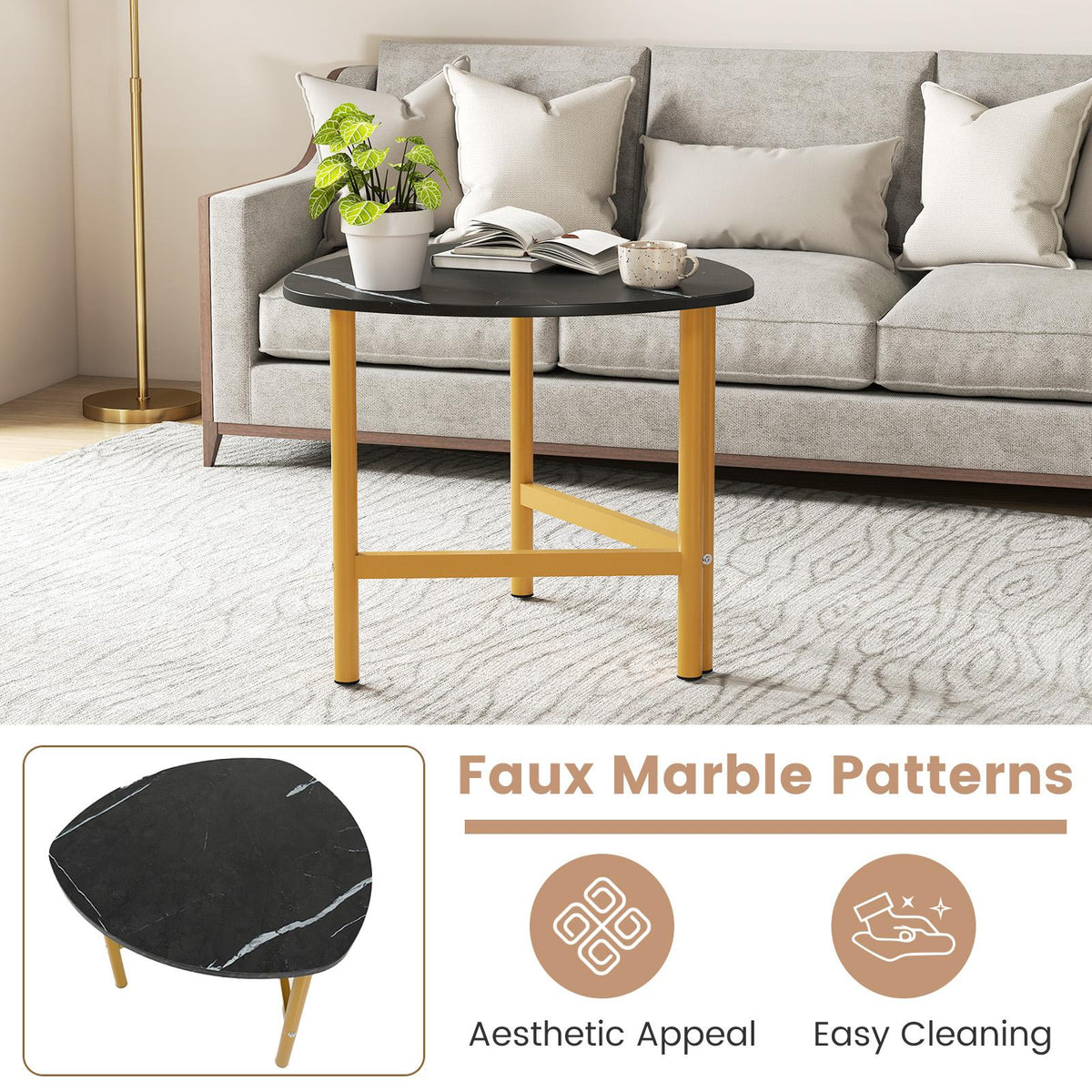 Set of 2 Triangle Coffee Table Oval with Metal Legs