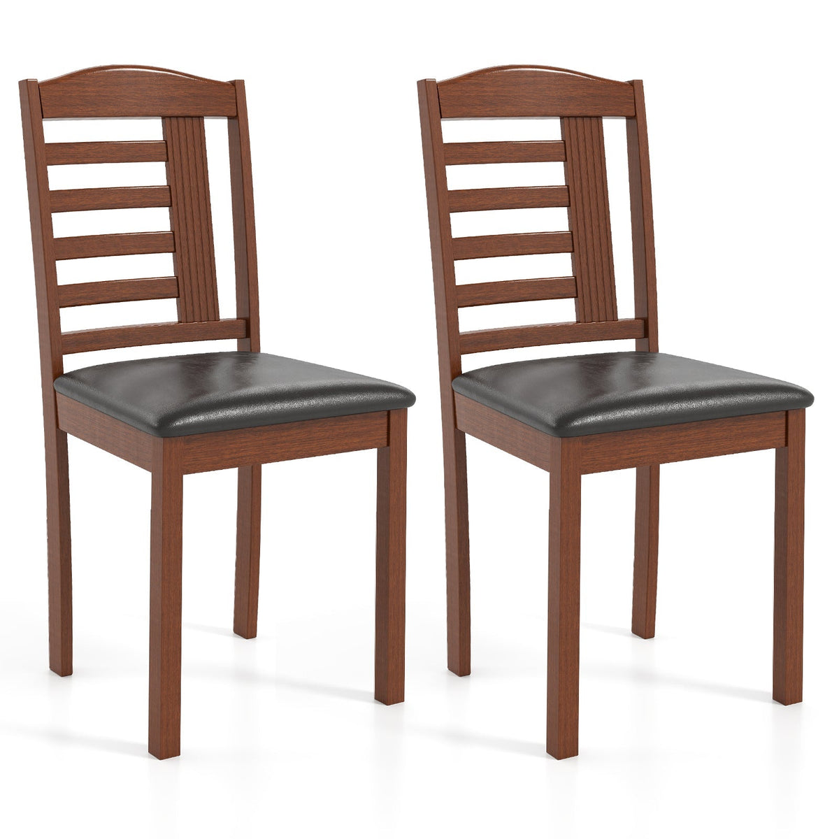 Set of 2 Wood Kitchen Chairs with Faux Leather Upholstered Seat