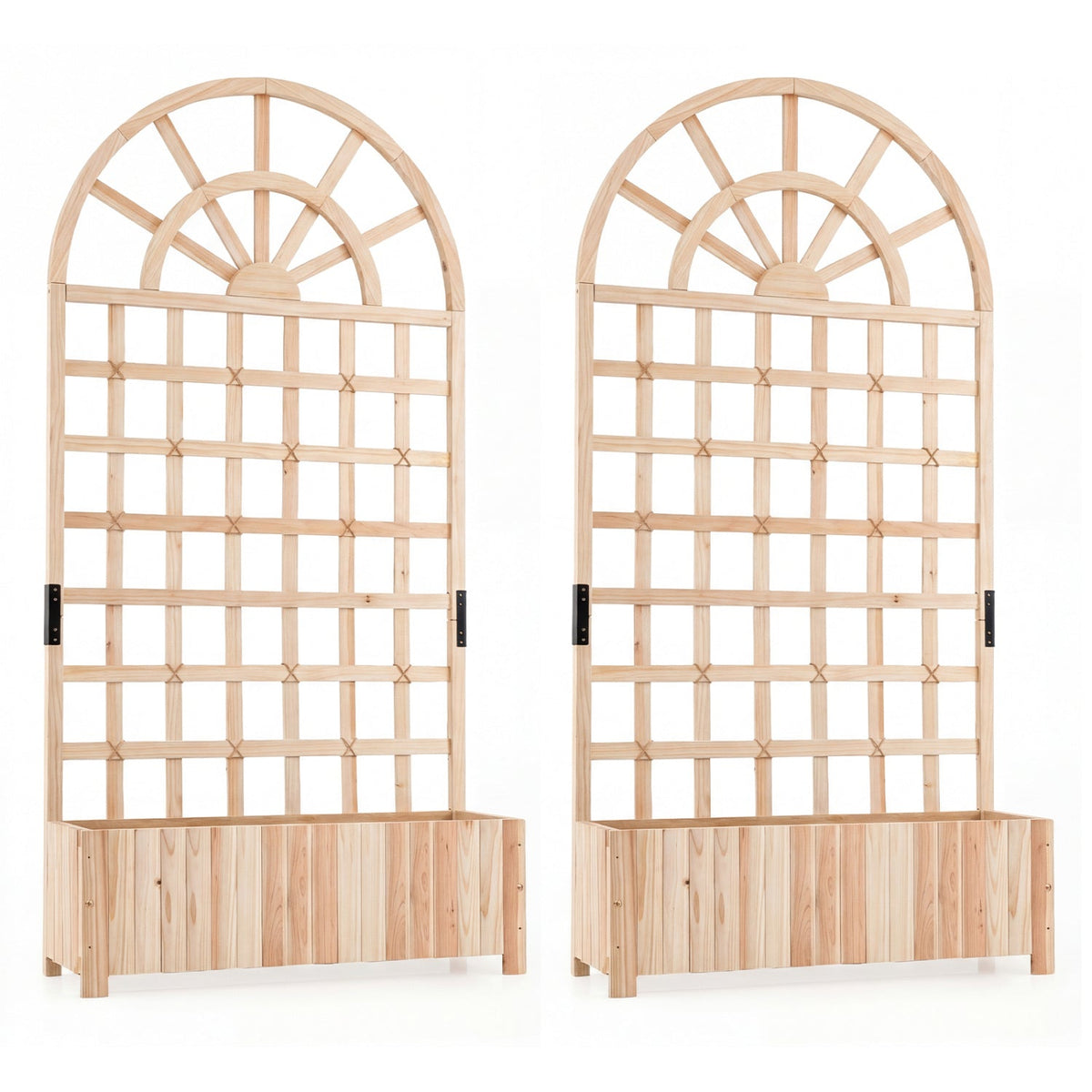 Set of 2 Wooden Raised Garden Bed with Trellis 71" Outdoor Planter Box Privacy Screen