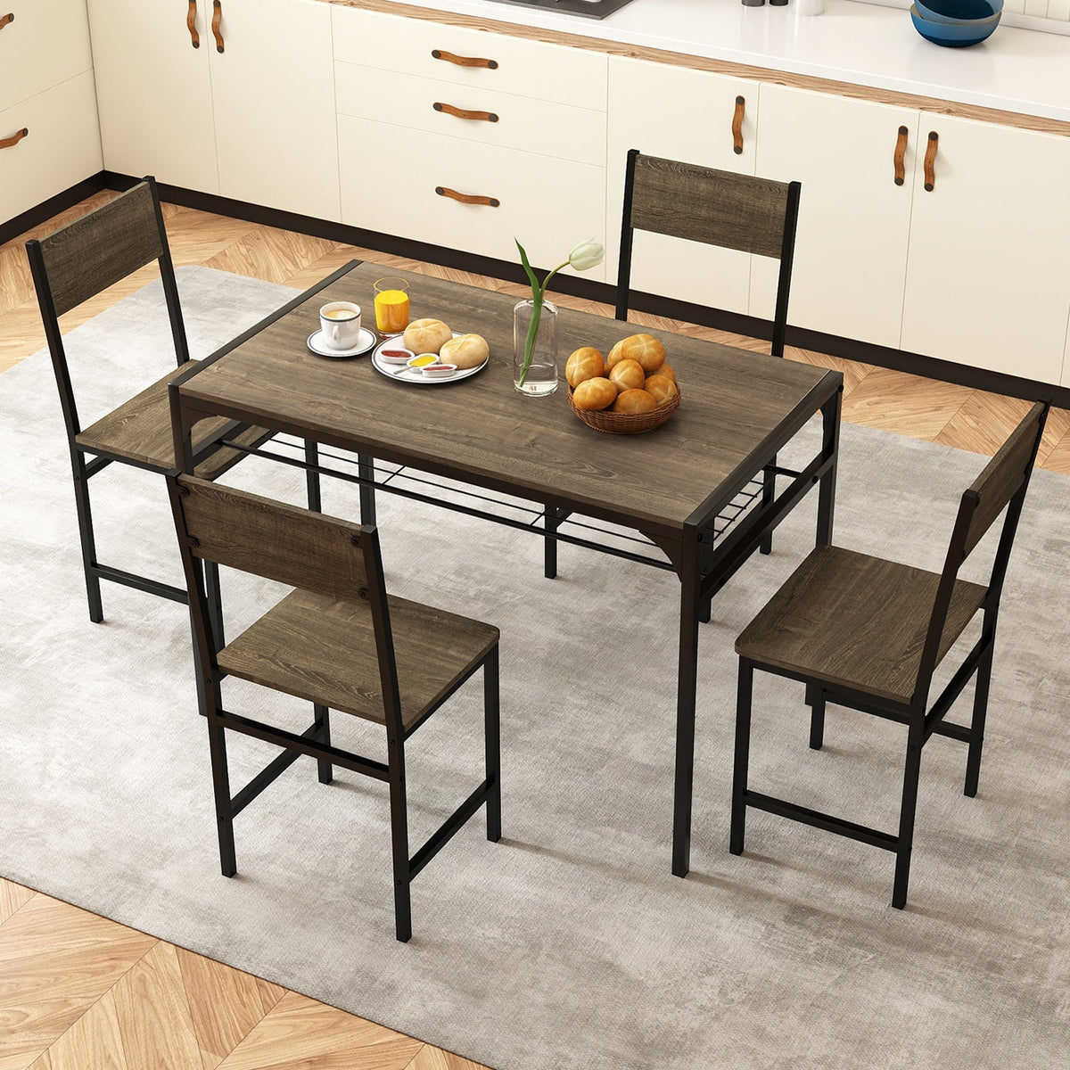 Set of 4 Dining Chairs with Metal Legs and Slanted Back