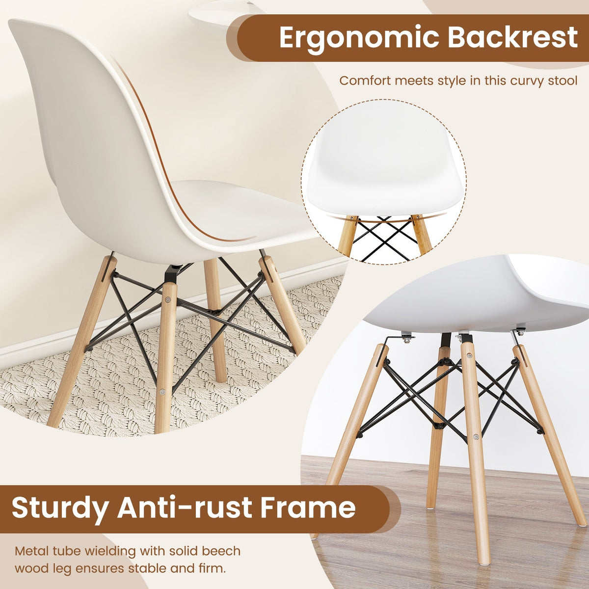 4 Pieces Modern Armless Dining Chair Set with Wood Legs