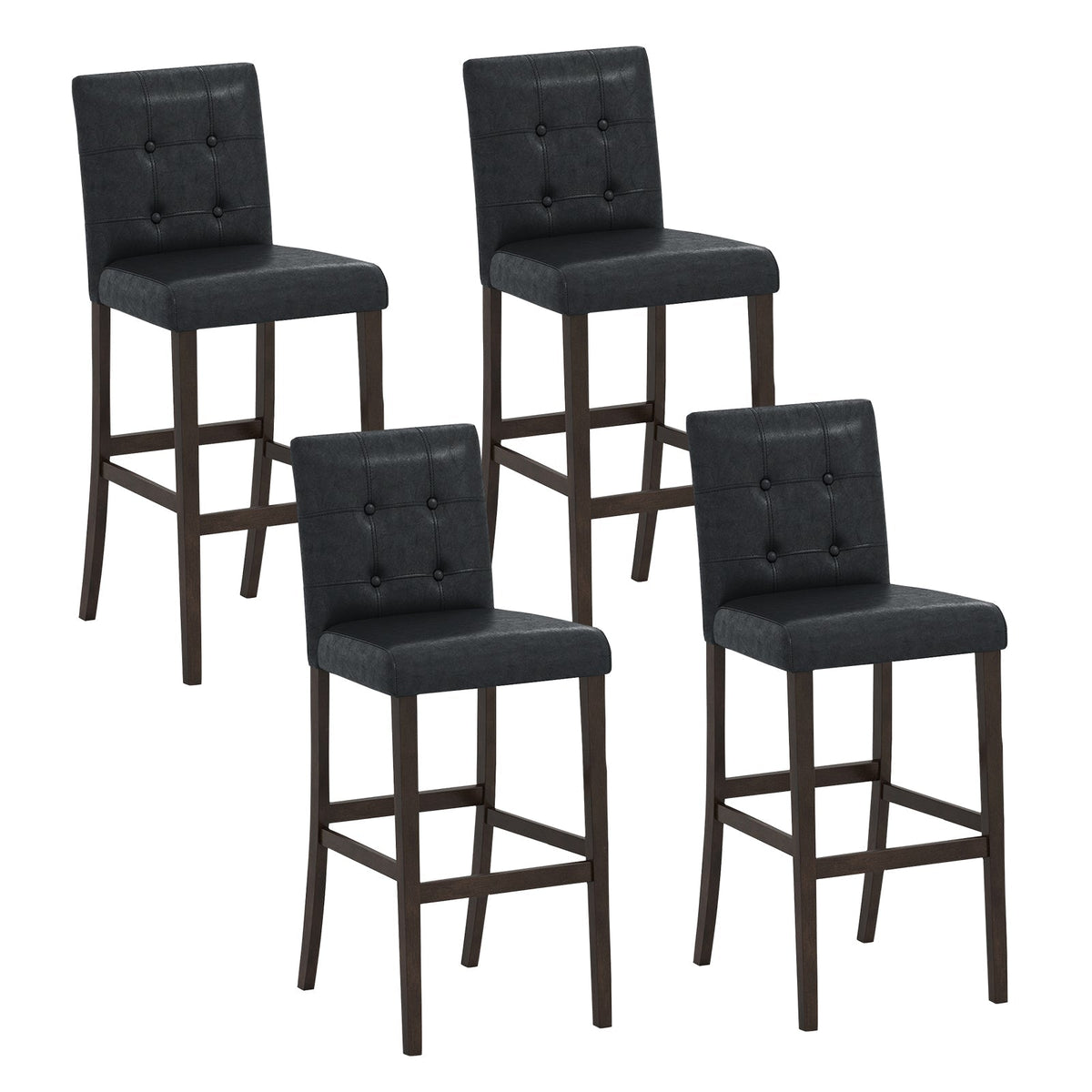 Set of 4 PVC Dining Leather Bar Stools with Solid Wood Legs