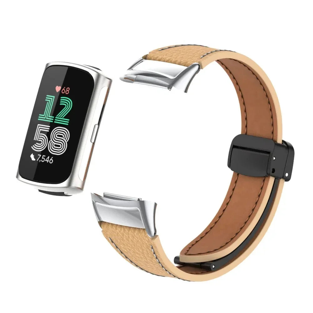 Fitbit Charge 5 & 6 Leather Band - Magnetic Folding Clasp