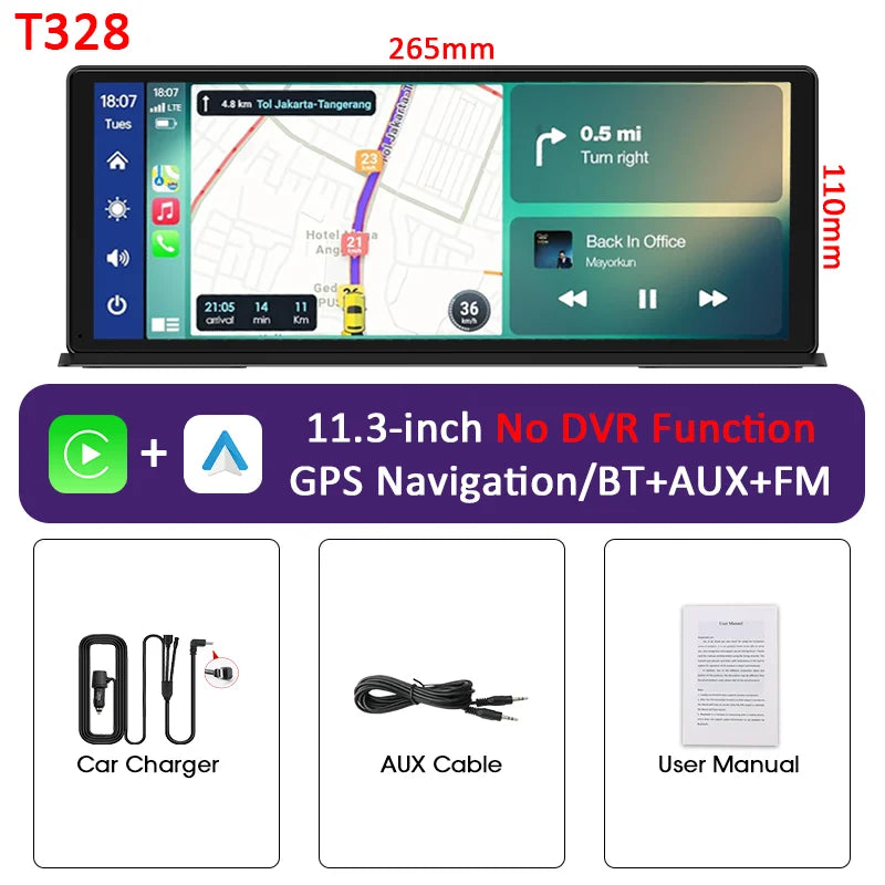 11.3 Inch Portable CarPlay Screen – HD Wireless Touch Display for Apple CarPlay and Android Auto