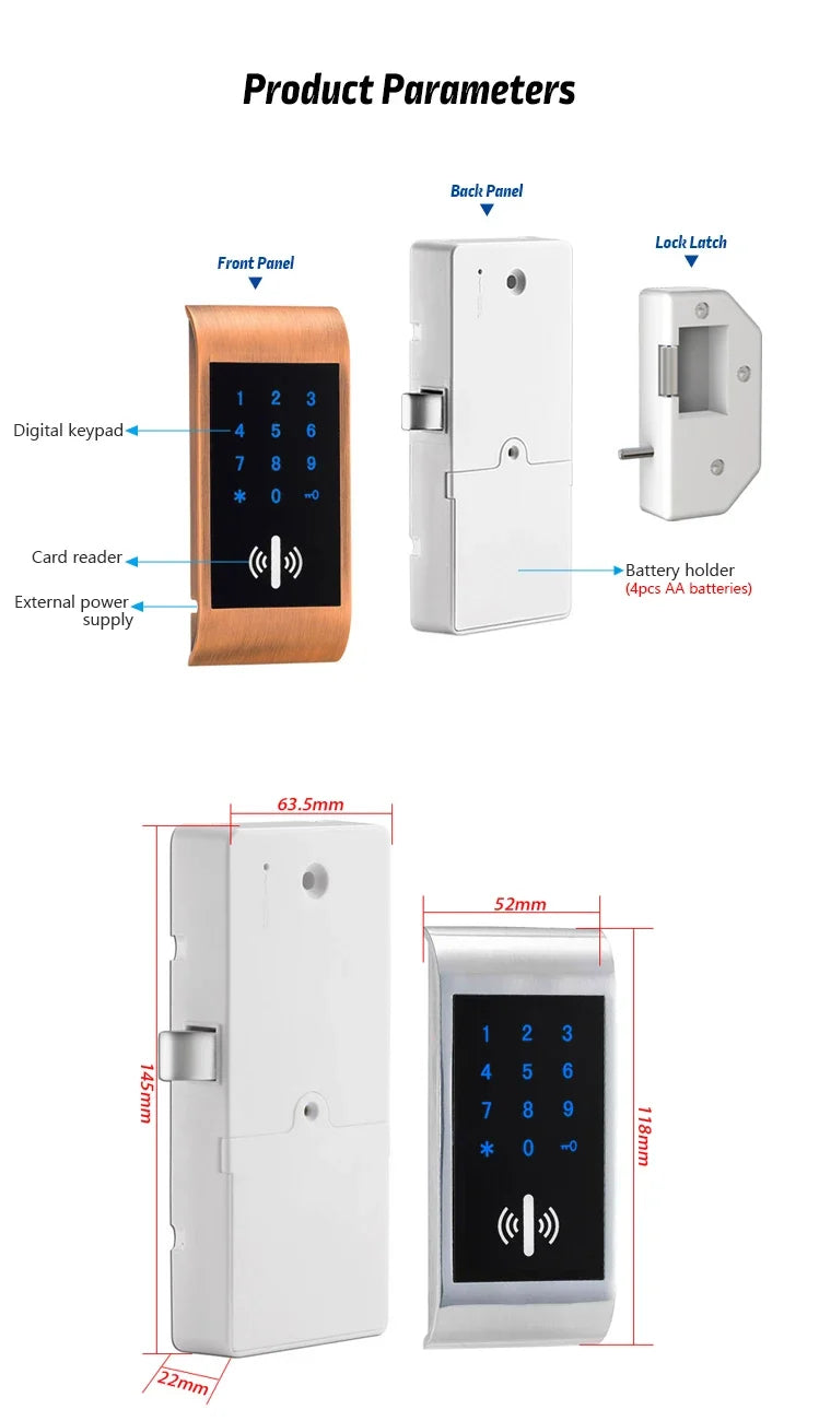 JCEM102 Electronic Keypad & RFID Cabinet Lock – Golden or Silver