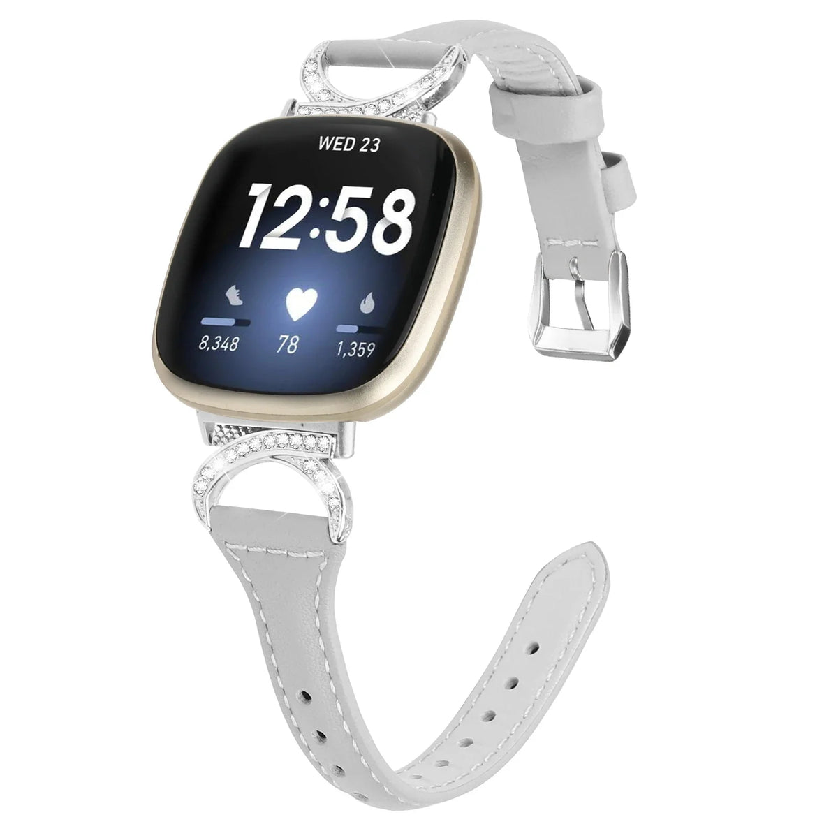 Fitbit Sense 1–2 / Versa 3–4 Leather Band with Sparkling D-Links