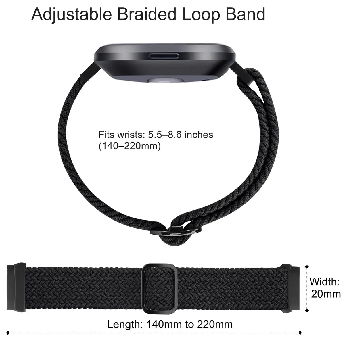 Fitbit Versa 3 / 4 & Sense / Sense 2 Adjustable Braided Loop Band