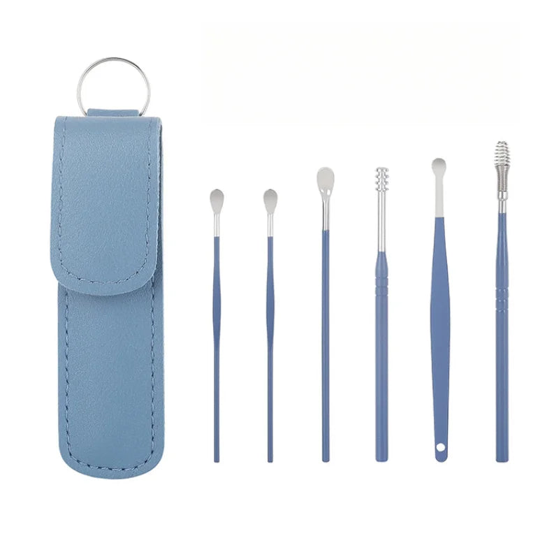 Eficaz herramienta de limpieza de cerumen de 6 piezas con hisopo espiral y cureta para oídos, herramienta para el cuidado diario de los oídos