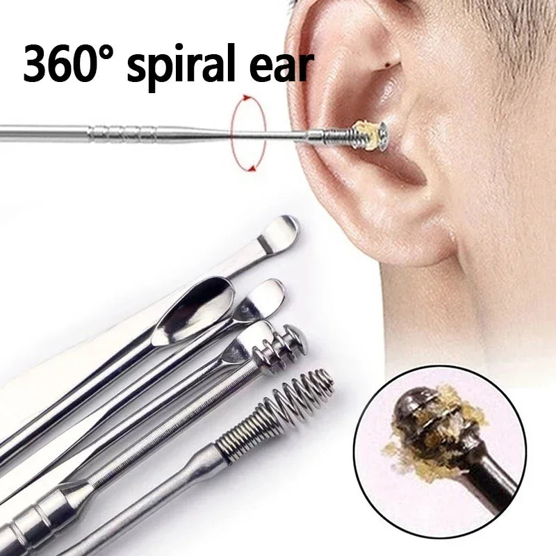 Eficaz herramienta de limpieza de cerumen de 6 piezas con hisopo espiral y cureta para oídos, herramienta para el cuidado diario de los oídos