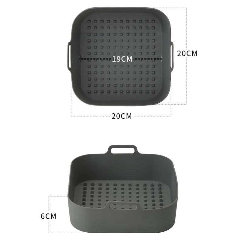 Bandeja de silicona para freidora de aire de 2/1 pieza, cesta para hornear rectangular, inserto de revestimiento reutilizable, plato de pollo frito para accesorios de freidoras de aire