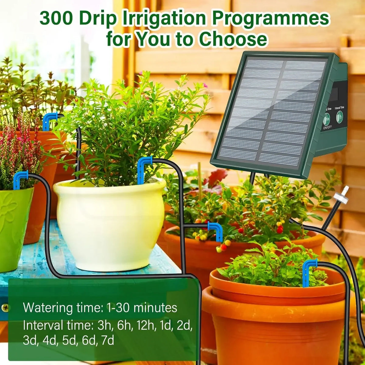 Sistema de riego solar para jardín, balcón, sistema de riego automático por goteo, sistema de riego de jardín DIY, riego por manguera de goteo