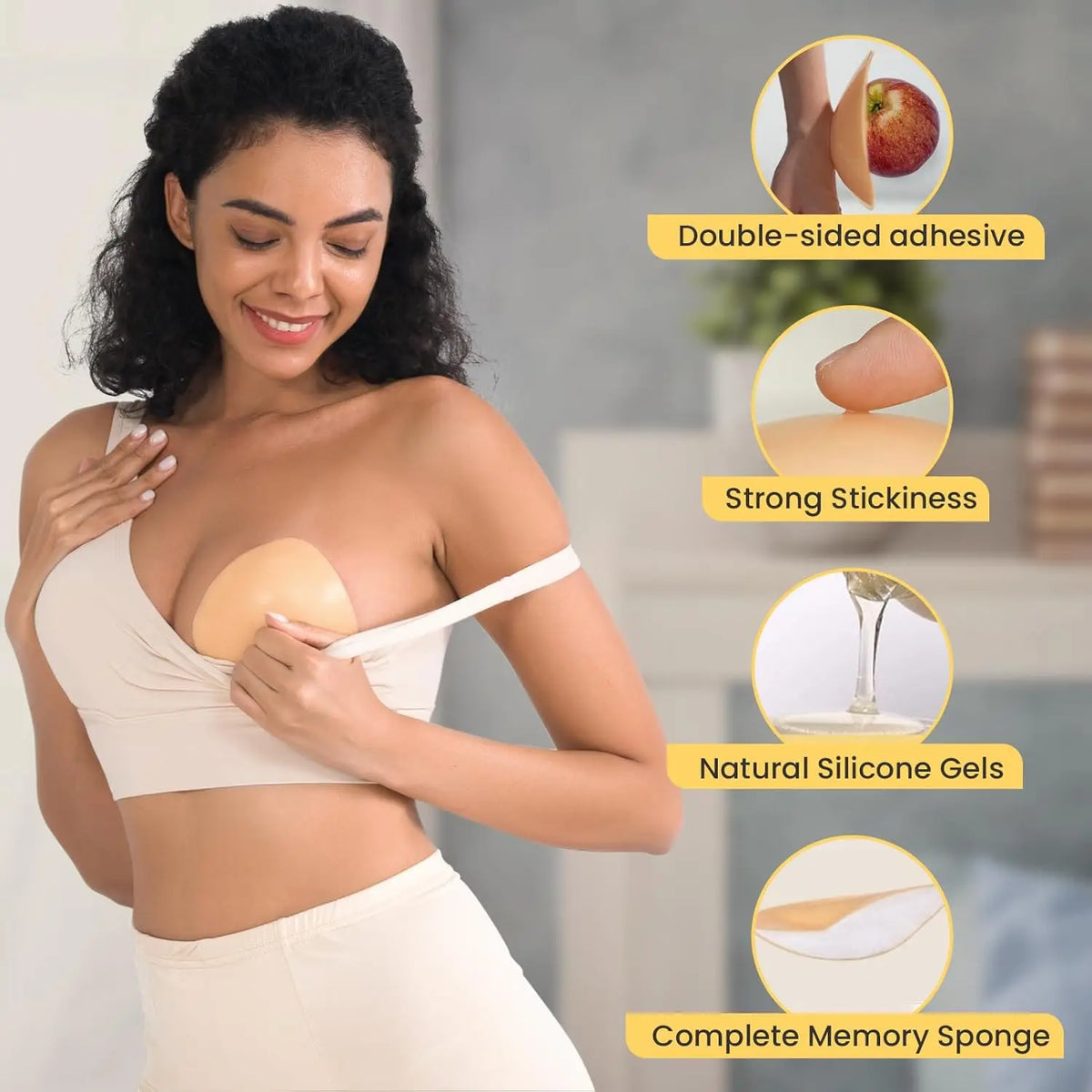 La almohadilla adhesiva de doble cara para sujetadores push-pull es una almohadilla autoadhesiva utilizada para bikinis, trajes de baño y sujetadores deportivos sin tirantes.