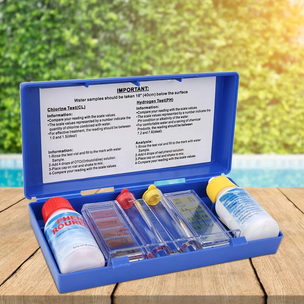 Kit de prueba de calidad del agua para piscinas, kit de prueba de cloro para piscinas, caja de prueba de agua