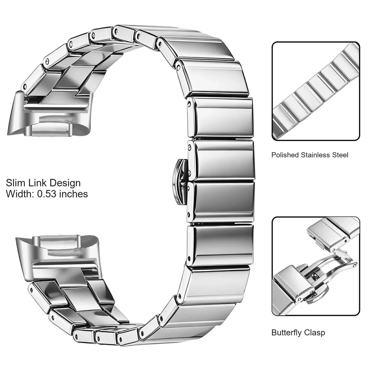 Fitbit Charge 5 / 6 Slim Stainless Steel Link Band