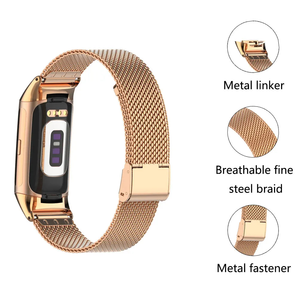 Fitbit Charge 5 & 6 Stainless Steel Mesh Band - Clasp Strap