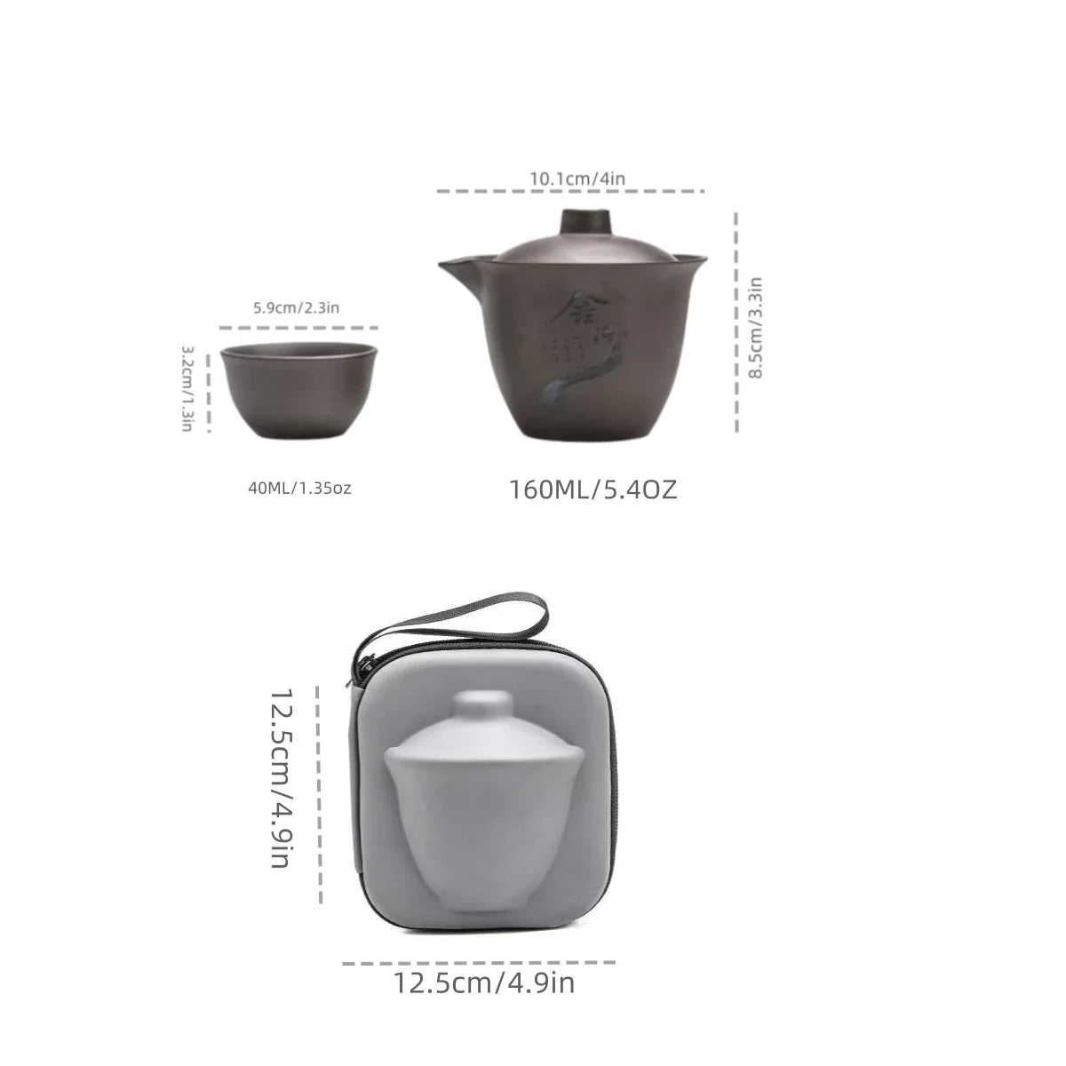 Juego de té de viaje portátil de cerámica, juego de té para acampar al aire libre, juego de una tetera y tres tazas
