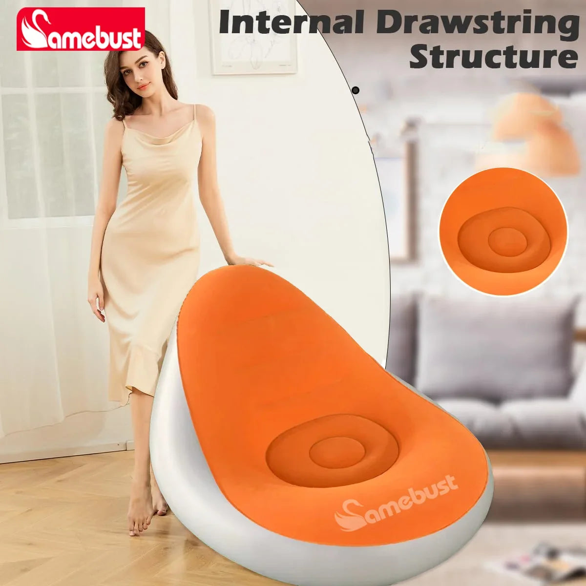 Sofá Hinchable Camebust - Superficie Aterciopelada PVC de Alta Calidad Reposapiés Hinchado Rápido Tumbona Perezosa