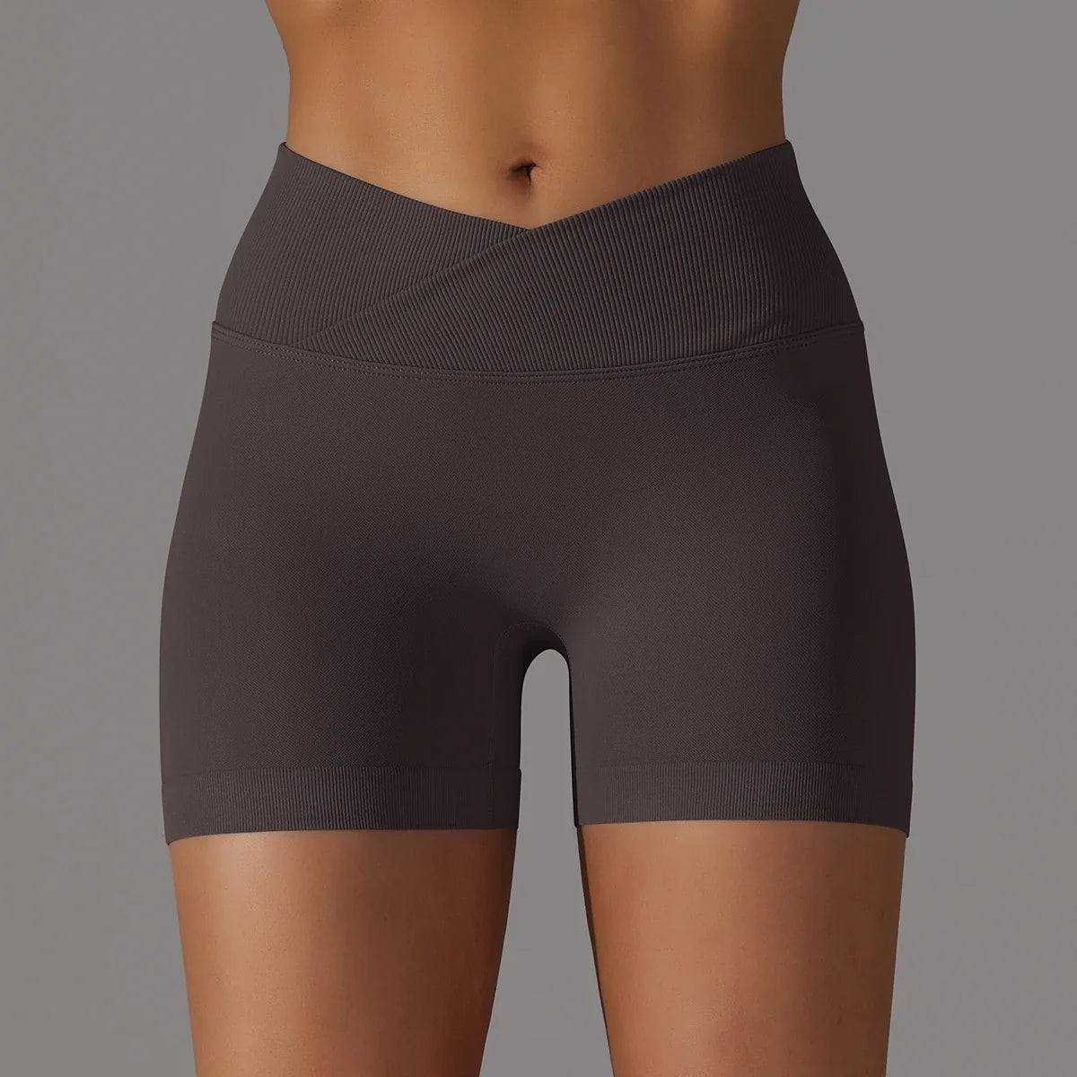 Women's sporty shorts with cross-waistband, yoga shorts, for gym workout, running, hip-enhancing,high-waisted yoga shorts.
