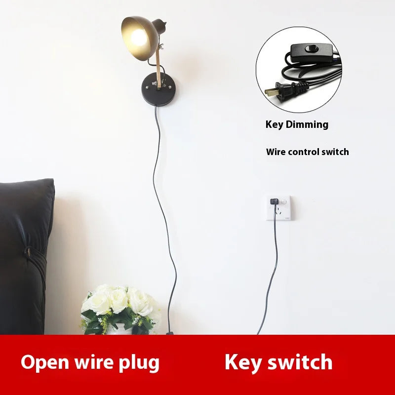 Lámpara de pared LED Nórdica Mesita de noche Hierro Madera Lámparas de pared Prácticas Luces de lectura ajustables Estudio Decoración de hogar Apliques