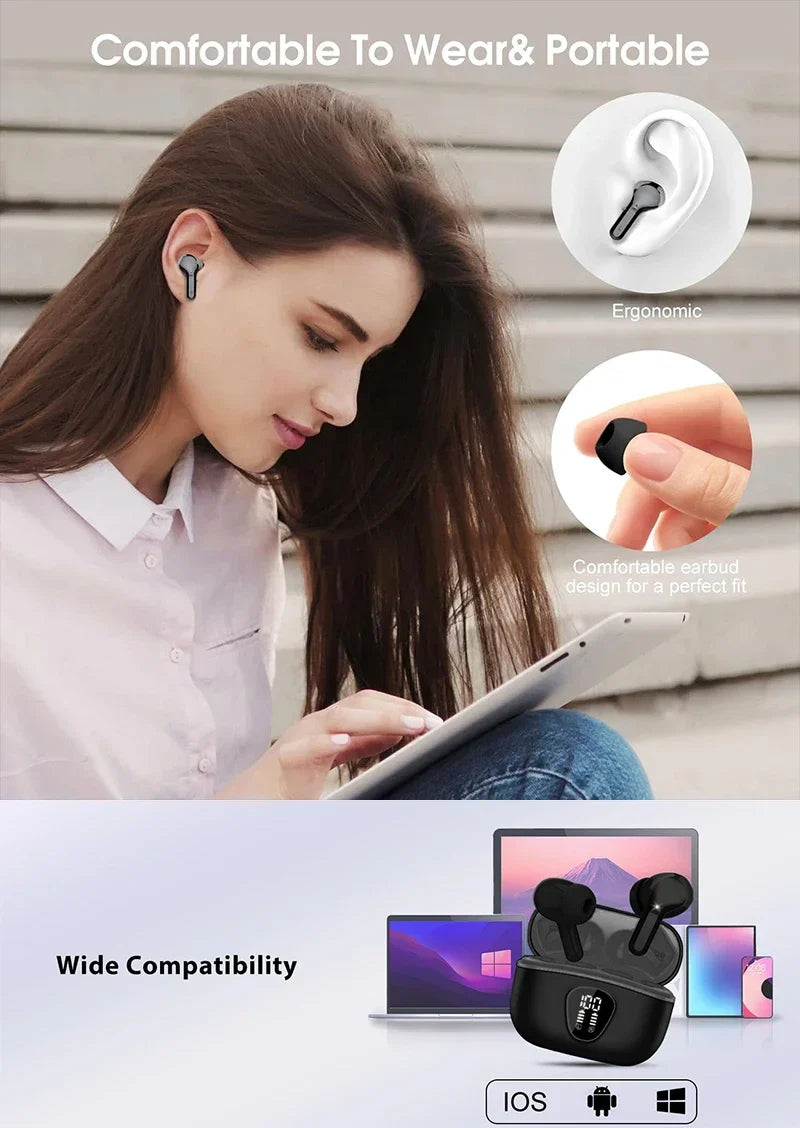 Wireless Earbuds with LED Display – Bluetooth 5.3 TWS In-Ear Headphones, ENC Noise Cancelling Mic, 48H Playtime, HiFi Stereo