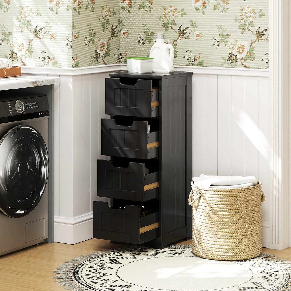 Free-Standing Side Storage Organizer with 4 Drawers