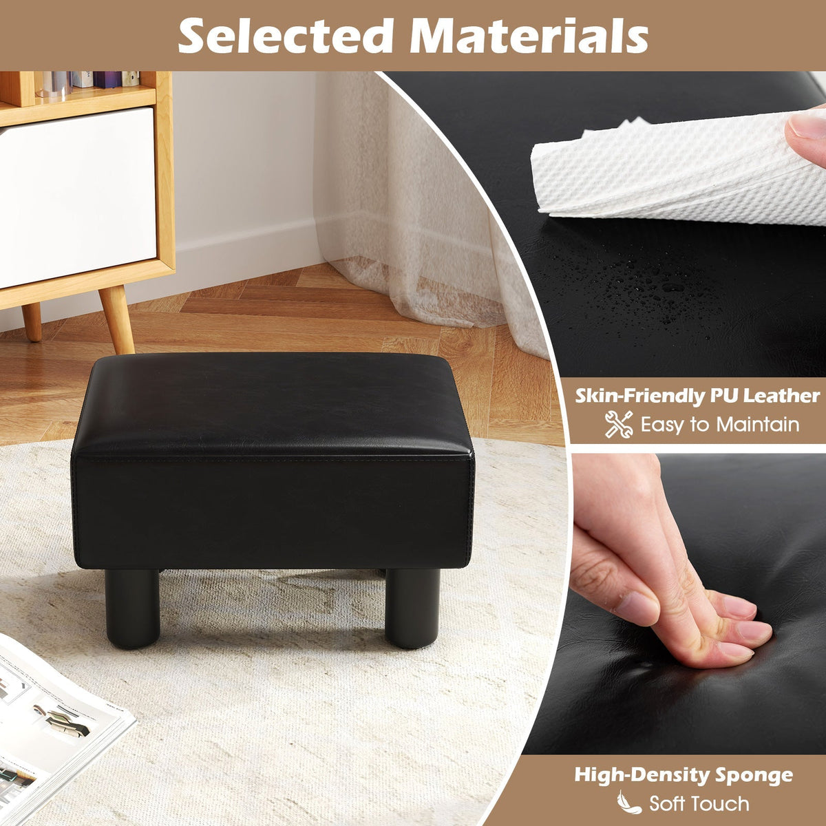 Small PU Leather Rectangular Seat Ottoman Footstool