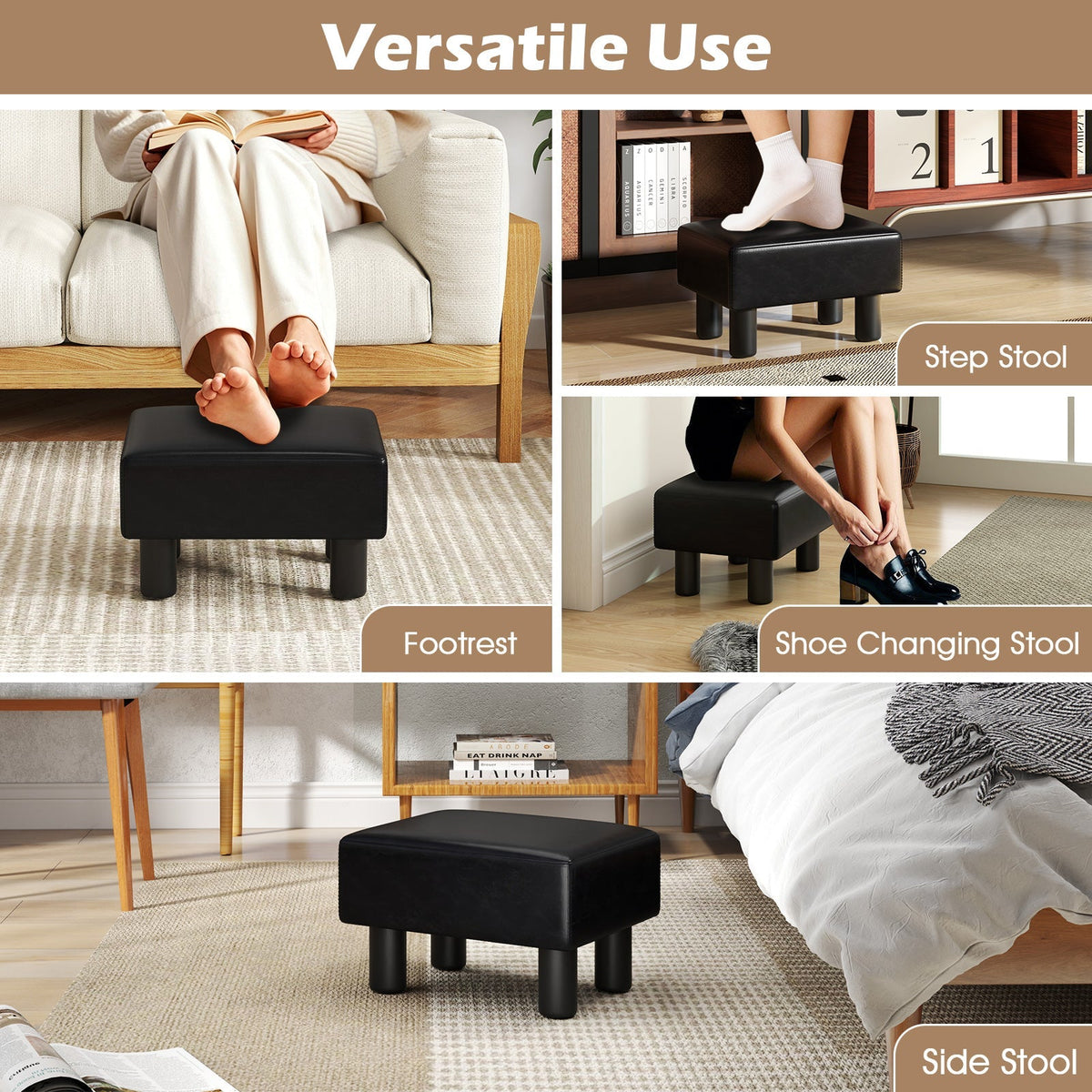 Small PU Leather Rectangular Seat Ottoman Footstool