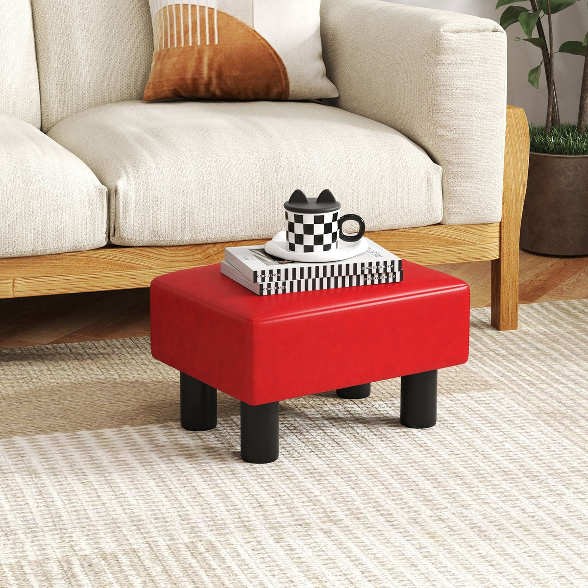 Small PU Leather Rectangular Seat Ottoman Footstool