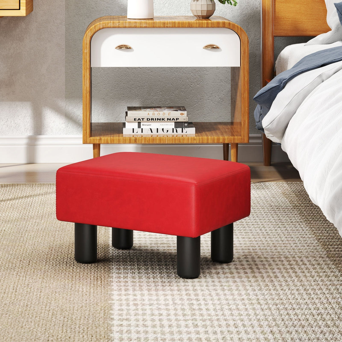 Small PU Leather Rectangular Seat Ottoman Footstool