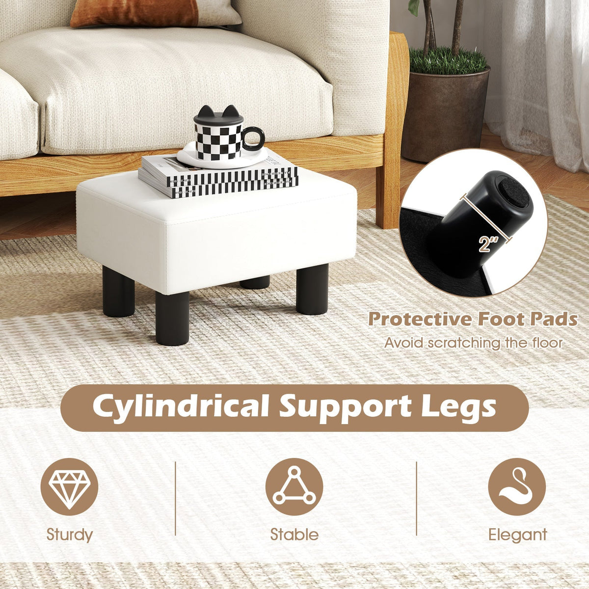 Small PU Leather Rectangular Seat Ottoman Footstool