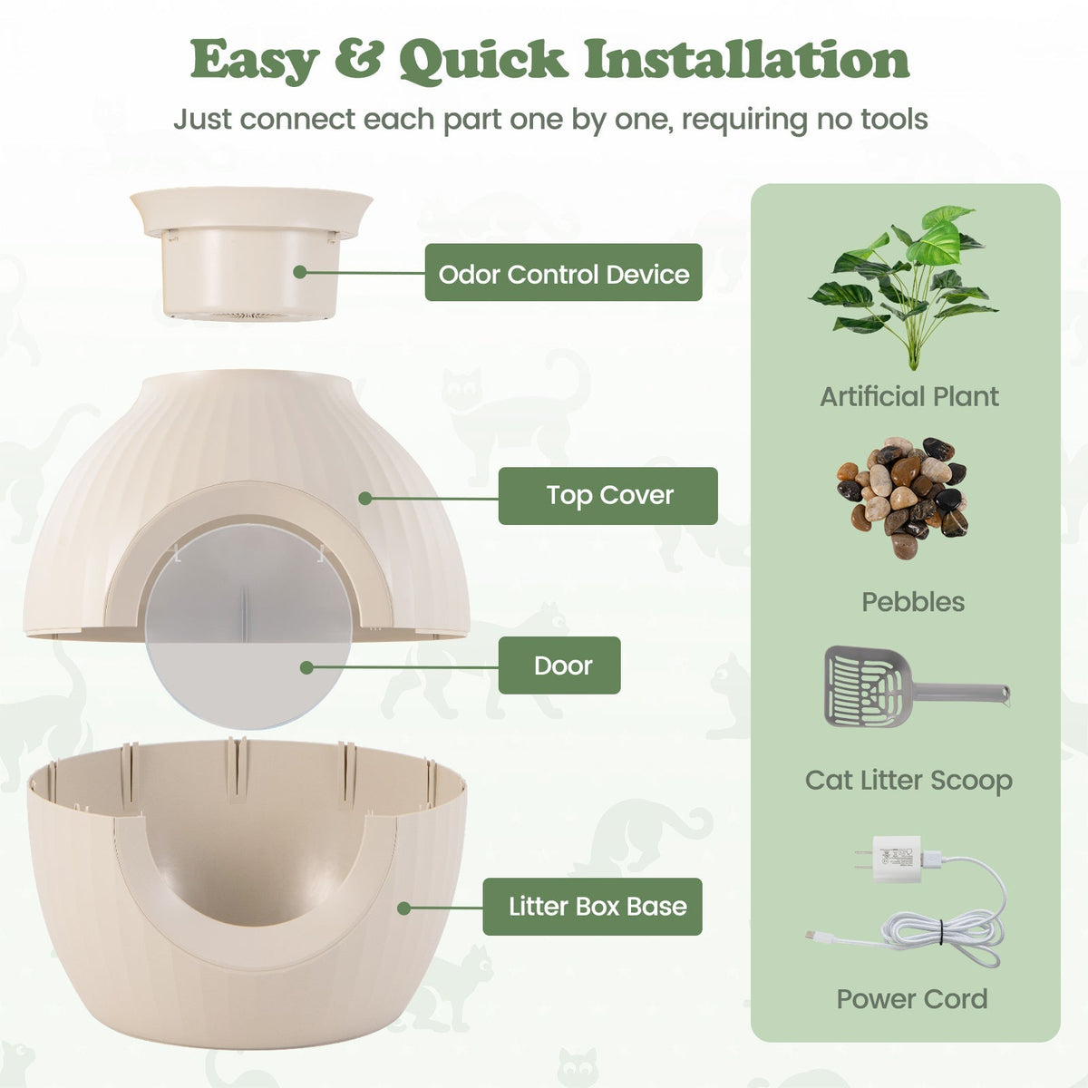 Arenero inteligente para gatos con eliminación de olores electrónica y esterilización-Beige