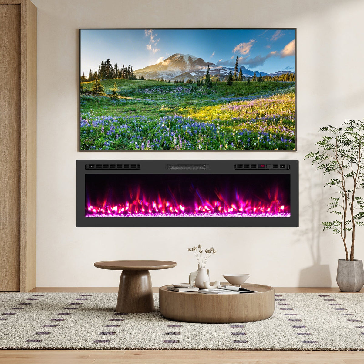 Smart WiFi Electric Fireplace Wall Mounted & Recessed 750W/1500W Heater