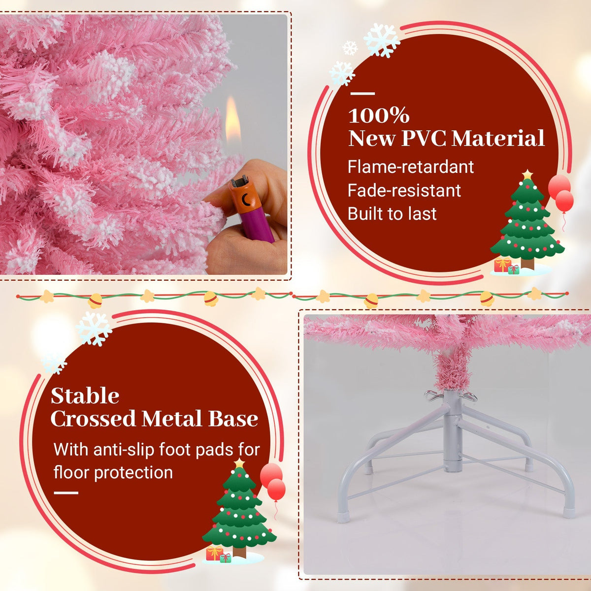 Snow Flocked 7 FT Artificial Pink Xmas Tree with 635 Branch Tips